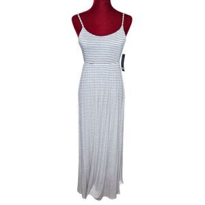 As U Wish Tank Maxi Dress Striped Jersey Knit Heather Cream Blue Small NWT